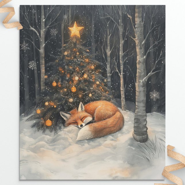 Sleeping Fox Whimsical Rustic Christmas Decoupage Wrapping Paper (Creator Uploaded)