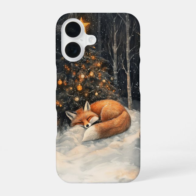 Sleeping Fox Whimsical Rustic Christmas iPhone 16 Case (Back)