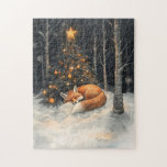 Sleeping Fox Whimsical Rustic Christmas Jigsaw Puzzle<br><div class="desc">Puzzle art featuring an adorable sleeping fox in front of a Christmas tree in the woods.</div>