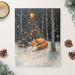 Sleeping Fox Whimsical Rustic Christmas Jigsaw Puzzle<br><div class="desc">Puzzle art featuring an adorable sleeping fox in front of a Christmas tree in the woods.</div>