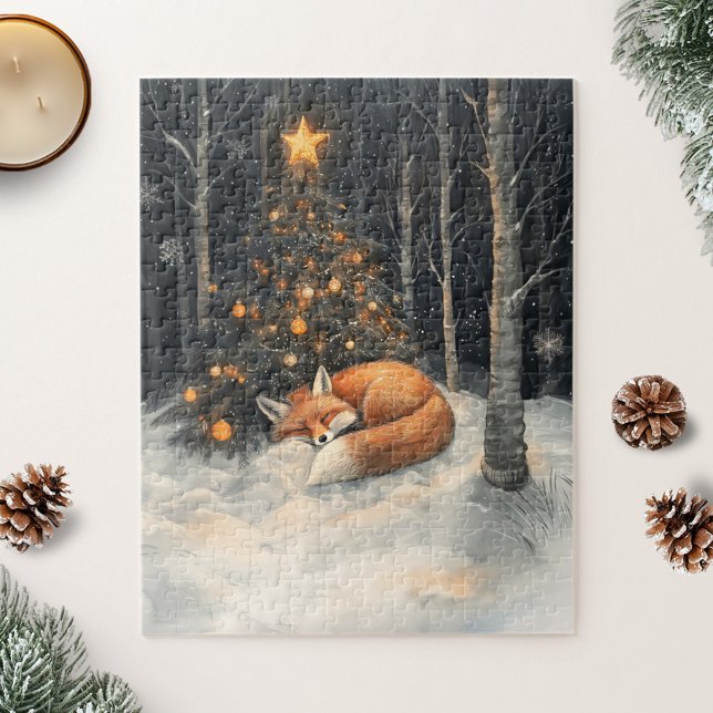 Sleeping Fox Whimsical Rustic Christmas Jigsaw Puzzle (Creator Uploaded)