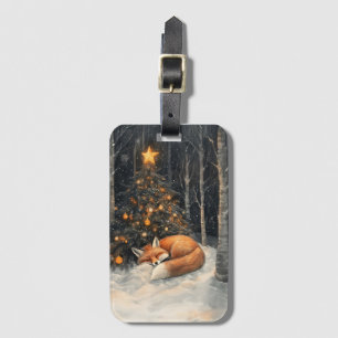 Sleeping Fox Whimsical Rustic Christmas Luggage Tag
