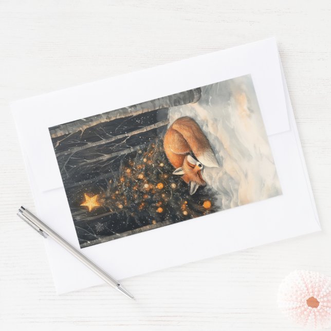Sleeping Fox Whimsical Rustic Christmas Sticker (Envelope)