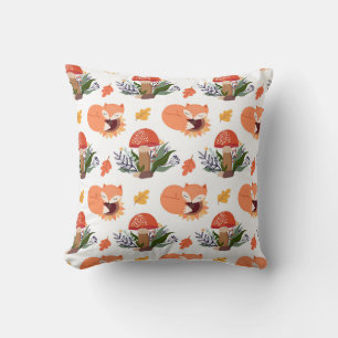 Sleeping Foxes & Mushrooms Throw Pillow