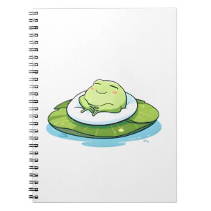 Sleeping Frog on Lily Pad Kawaii Design Notebook