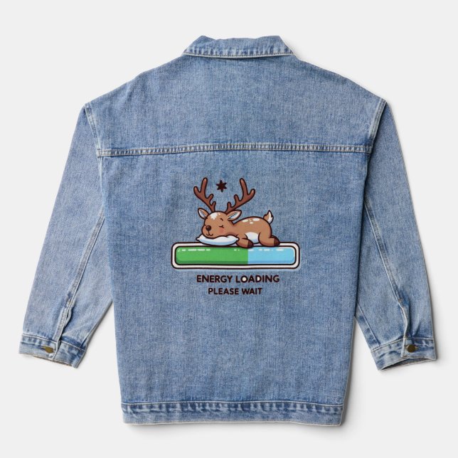 Sleeping Funny Reindeer Loading Energy Denim Jacket (Back)