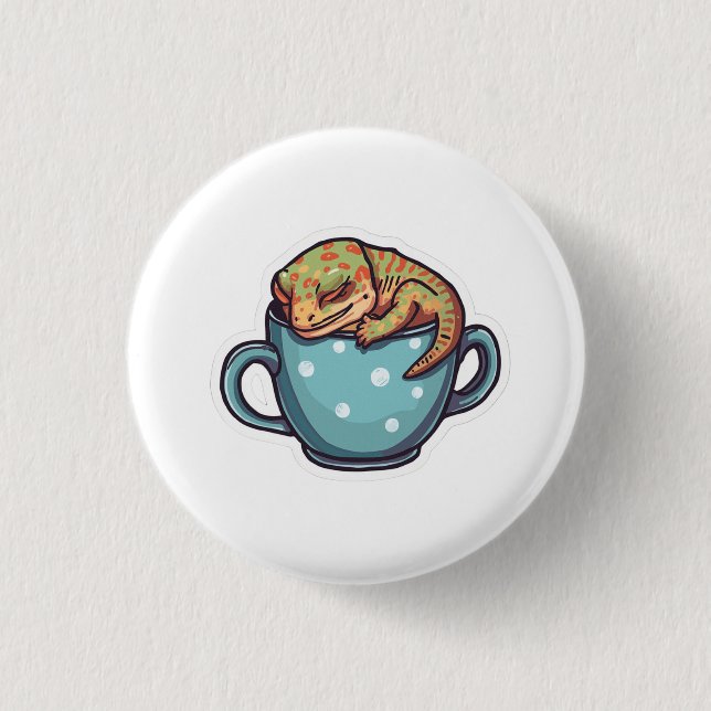 Sleeping gecko 1 inch round button (Front)