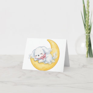Sleeping Ghost Puppy Pink Bow Crescent Moon  Thank You Card