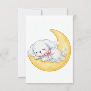 Sleeping Ghost Puppy Pink Bow Crescent Moon Thank You Card