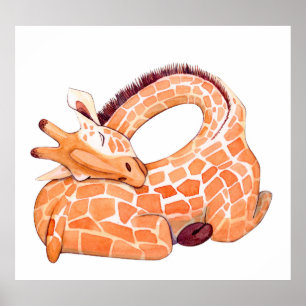 Sleeping Giraffe: Gentle Watercolor Poster