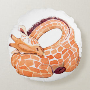 Sleeping Giraffe: Gentle Watercolor Round Pillow