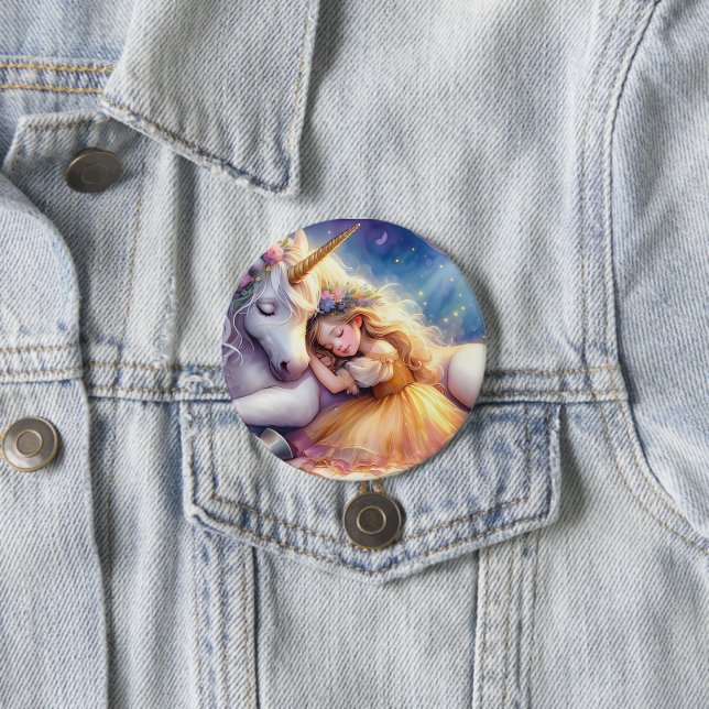 Sleeping Girl Unicorn Dreamscape 3 Inch Round Button (In Situ)