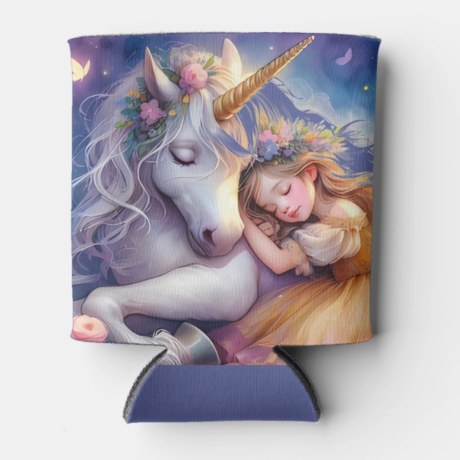 Sleeping Girl Unicorn Dreamscape Can Cooler (Front)