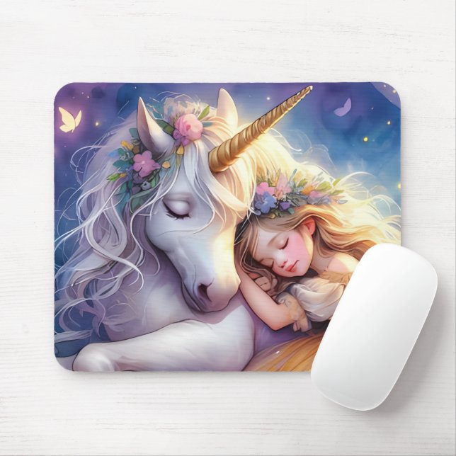 Sleeping Girl Unicorn Dreamscape Mouse Pad (With Mouse)