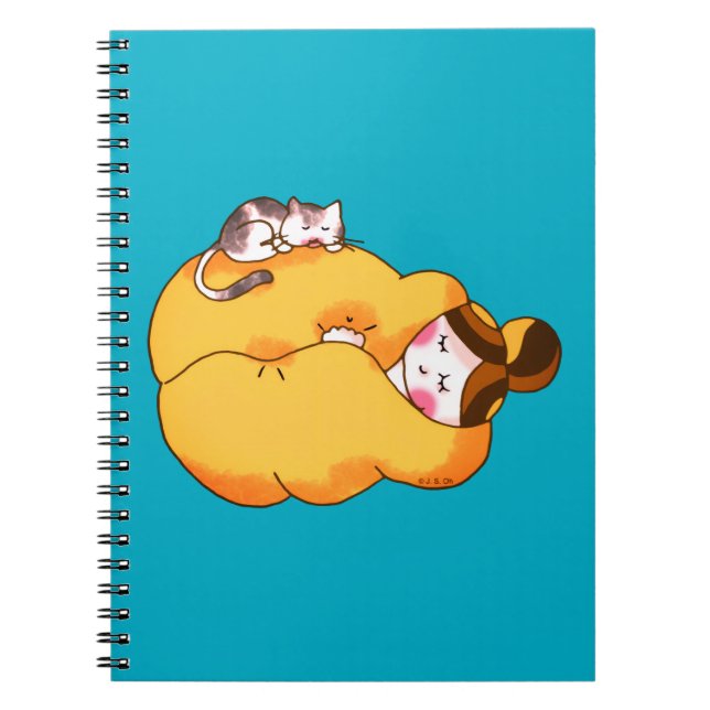 Sleeping Girl with Cozy Cat Notebook (Front)