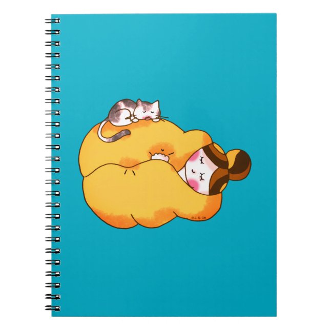 Sleeping Girl with Cozy Cat Notebook (Front)