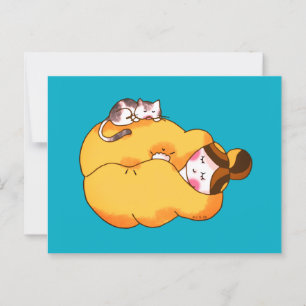 Sleeping Girl with Cozy Cat Postcard