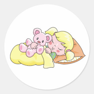 Sleeping Girl with Teddy Bear Classic Round Sticker