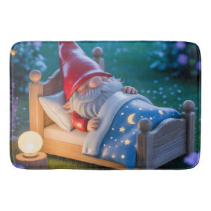 Sleeping Gnome in Nighttime Garden Bath Mat