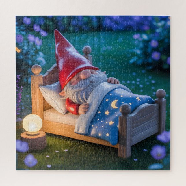Sleeping Gnome in Nighttime Garden Jigsaw Puzzle (Vertical)