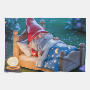 Sleeping Gnome in Nighttime Garden Kitchen Towel