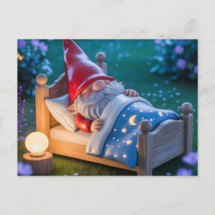 Sleeping Gnome in Nighttime Garden Postcard