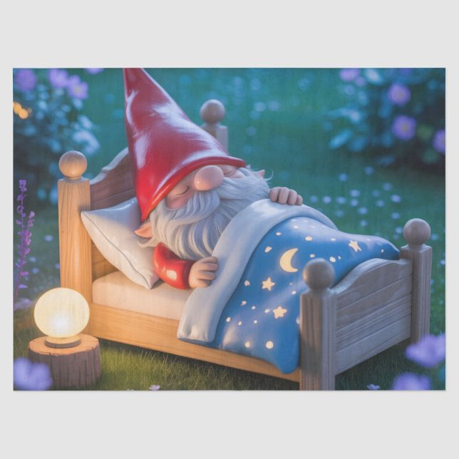 Sleeping Gnome in Nighttime Garden Tissue Paper (Front)