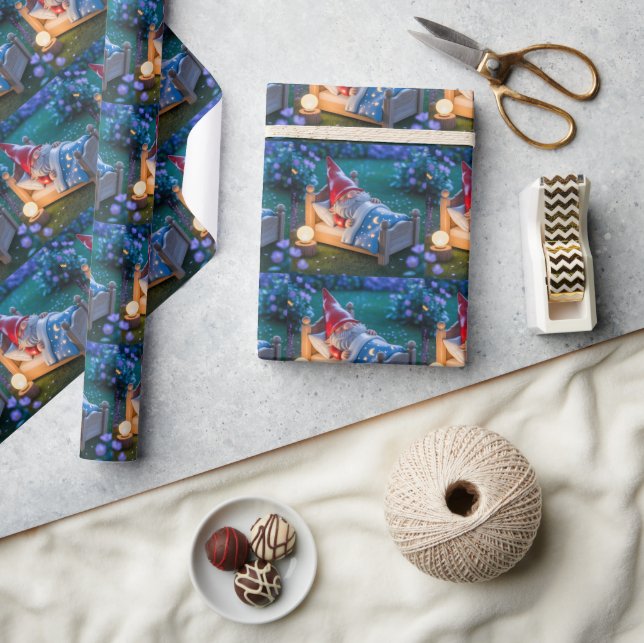 Sleeping Gnome in Nighttime Garden Wrapping Paper (Crafts)