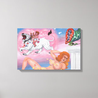 sleeping goddess dream and cupid riding white lion canvas print