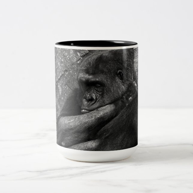 Sleeping Gorilla Primate Two-Tone Coffee Mug (Center)