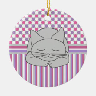 Sleeping Grey Cat Pattern Ceramic Ornament