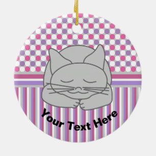 Sleeping Grey Cat Pattern Ceramic Ornament