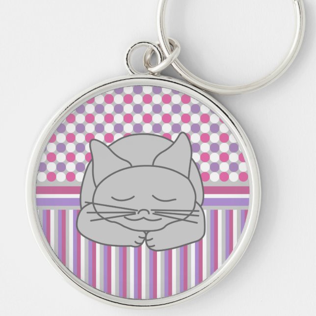 Sleeping Grey Cat Pattern Keychain (Front)