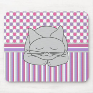 Sleeping Grey Cat Pattern Mouse Pad