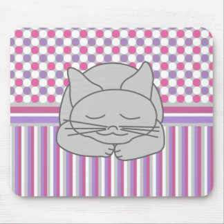 Sleeping Grey Cat Pattern Mouse Pad