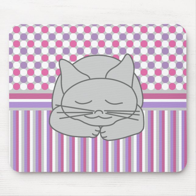 Sleeping Grey Cat Pattern Mouse Pad (Front)