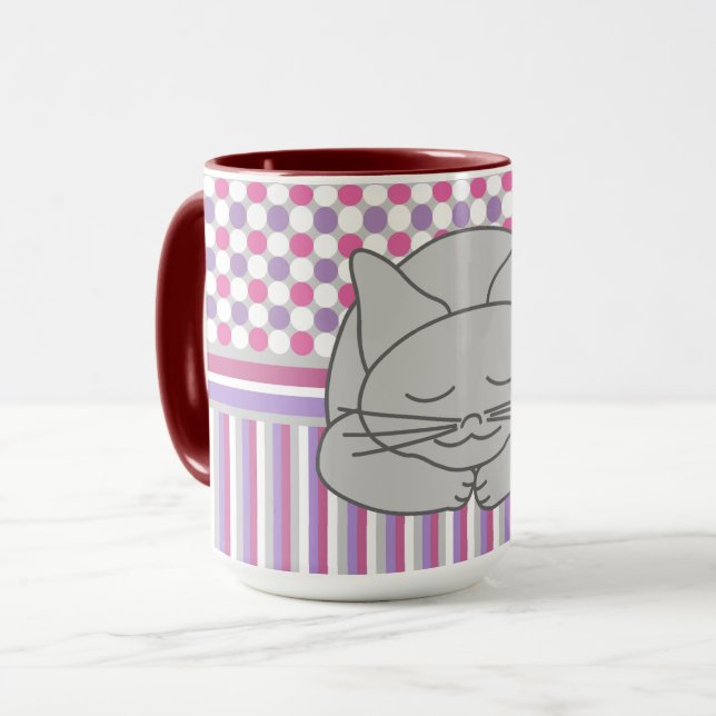 Sleeping Grey Cat Pattern Mug (Front Left)