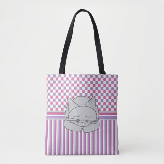 Sleeping Grey Cat Pattern Tote Bag (Front)