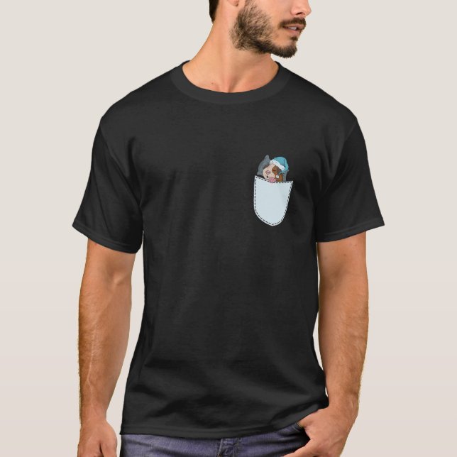 Sleeping guinea pig in breast pocket T-Shirt (Front)