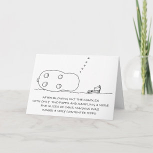 Sleeping Happy Hippo Cute Birthday Card