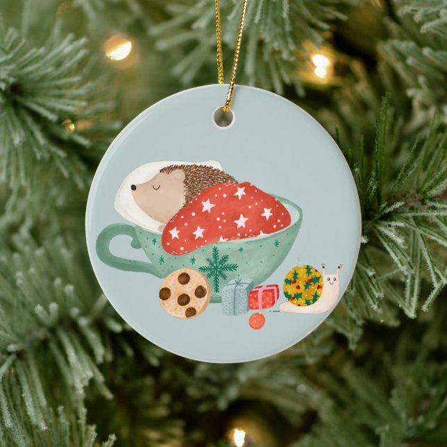 Sleeping Hedgehog Ceramic Ornament (Tree)