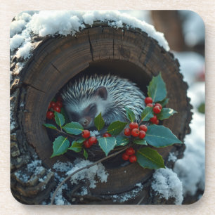 Sleeping hedgehog still loves Christmas Coaster