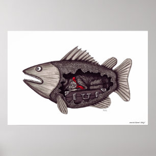 Sleeping in the fish surreal black and white art poster
