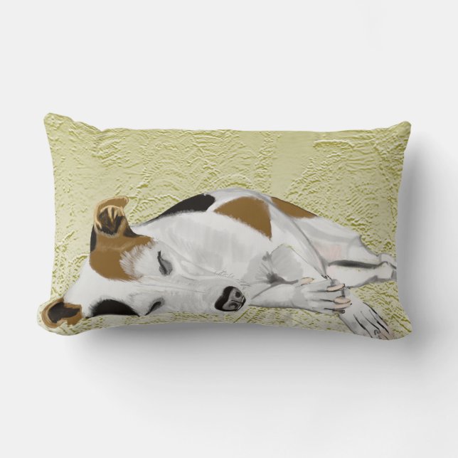 Sleeping Jack Russell against abstract ferns Lumbar Pillow (Front)