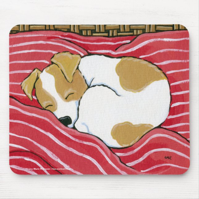 Sleeping Jack Russell Puppy Dog Art Mouse Pad (Front)