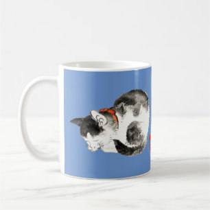 Sleeping Japanese Cat Black and White Coffee Mug
