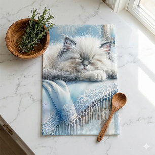 Sleeping Kitten Blue Cottagecore Dream Kitchen Towel