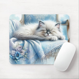 Sleeping Kitten Blue Cottagecore Dream Mouse Pad