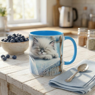 Sleeping Kitten Blue Cottagecore Dream Mug