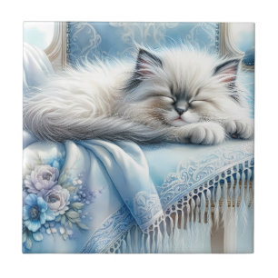 Sleeping Kitten Blue Cottagecore Dream Tile